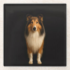 Black 4 Luxe Glass coaster, Loyal Collie Dog Glazen Onderzetter
