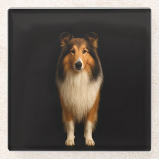 Black 4 Luxe Glass coaster, Loyal Collie Dog Glazen Onderzetter (Voorkant)