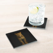 Black 4 Luxe Glass coaster, Majestic Leopard Glazen Onderzetter (Schuin)