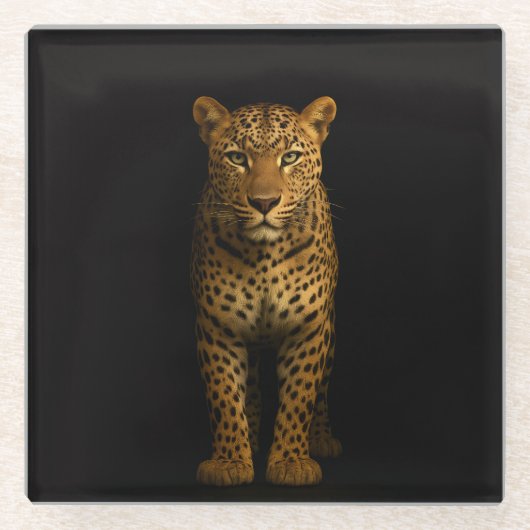 Black 4 Luxe Glass coaster, Majestic Leopard Glazen Onderzetter (Voorkant)