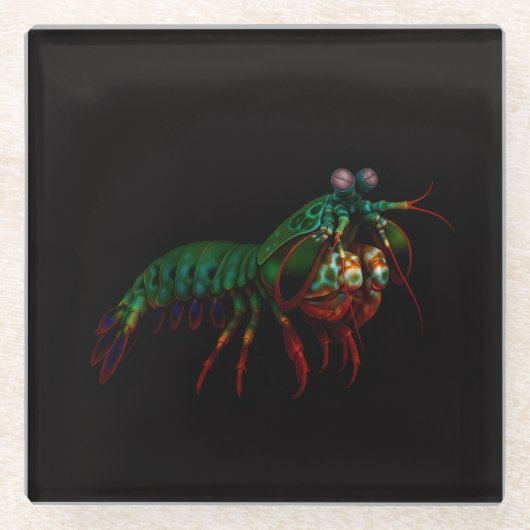 Black 4 Luxe Glass coaster, Mantis Shrimp Glazen Onderzetter (Voorkant)