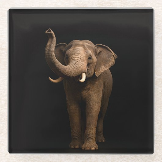 Black 4 Luxe Glass coaster, Mighty Elephant Glazen Onderzetter (Voorkant)