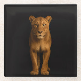Black 4 Luxe Glass coaster, Noble Lioness Glazen Onderzetter