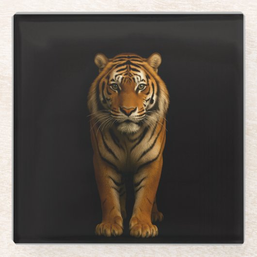 Black 4 Luxe Glass coaster, Noble Tiger Glazen Onderzetter (Voorkant)