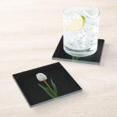 Black 4 Luxe Glass coaster, Pearl White Tulip Glazen Onderzetter (Schuin)