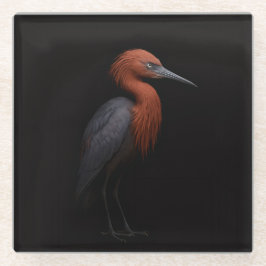 Black 4 Luxe Glass coaster, Reddish Egret Glazen Onderzetter