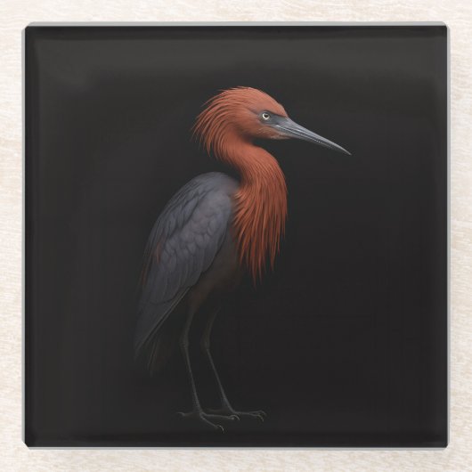 Black 4 Luxe Glass coaster, Reddish Egret Glazen Onderzetter (Voorkant)