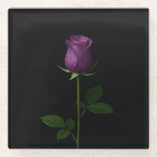 Black 4 Luxe Glass coaster, Royal Violet Rose Glazen Onderzetter (Voorkant)