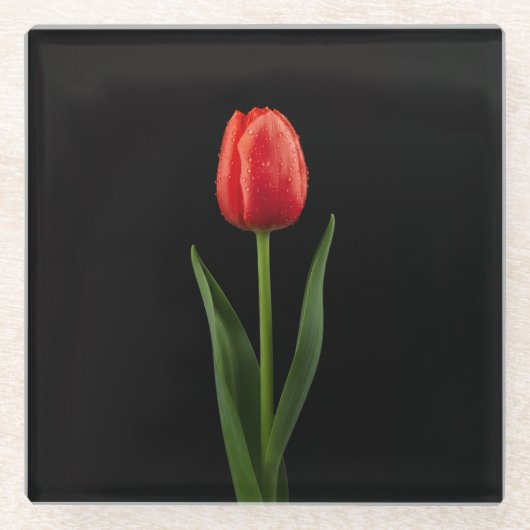 Black 4 Luxe Glass coaster, Ruby Red Tulip Glazen Onderzetter (Voorkant)