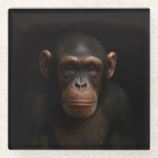 Black 4 Luxe Glass coaster, Serene Chimpanzee Glazen Onderzetter (Voorkant)