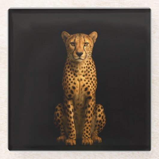 Black 4 Luxe Glass coaster, Sleek Cheetah Glazen Onderzetter (Voorkant)