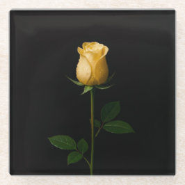 Black 4 Luxe Glass coaster, Sunlit Yellow Rose Glazen Onderzetter