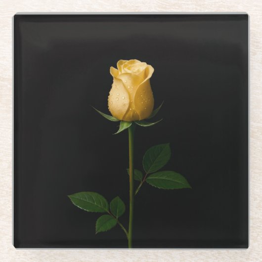 Black 4 Luxe Glass coaster, Sunlit Yellow Rose Glazen Onderzetter (Voorkant)