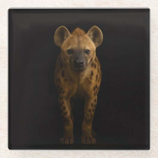 Black 4 Luxe Glass coaster, Wild Spotted Hyena Glazen Onderzetter (Voorkant)