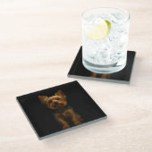Black 4 Luxe Glass coaster, Yorkshire Terrier Glazen Onderzetter (Schuin)