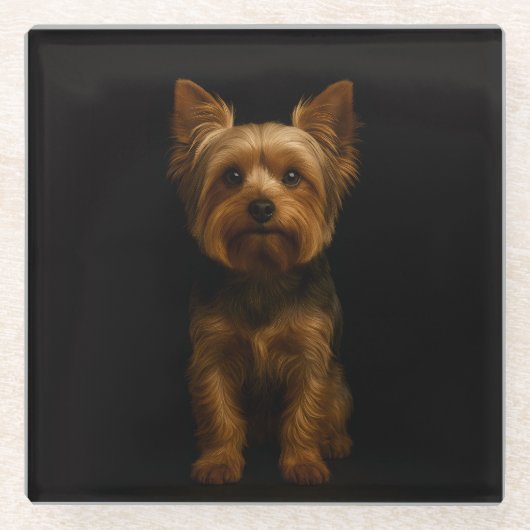 Black 4 Luxe Glass coaster, Yorkshire Terrier Glazen Onderzetter (Voorkant)