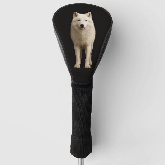 Black 4 Luxe Golf Driver Cover, Ivory Arctic Wolf Golfheadcover (Voorkant)