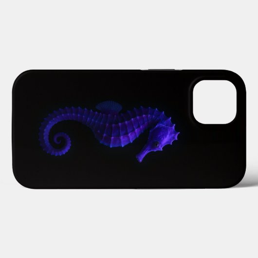 Black 4 Luxe iPhone 13 case Violet Blue Seahorse (Achterkant (horizontaal))