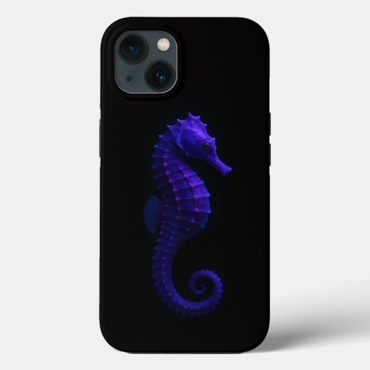 Black 4 Luxe iPhone 13 case Violet Blue Seahorse (Achterkant)