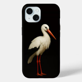 Black 4 Luxe iPhone 15 Case, Graceful Stork iPhone 15 Case