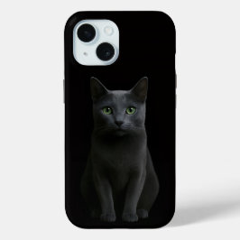 Black 4 Luxe iPhone 15 Case-Mate, Russian Blue Cat iPhone 15 Case