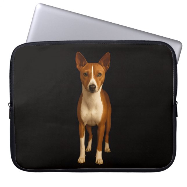 Black 4 Luxe Laptop Sleeve, Classy Basenji Dog Laptop Sleeve (Voorkant)