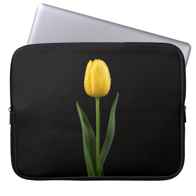 Black 4 Luxe Laptop Sleeve, Golden Yellow Tulip Laptop Sleeve (Voorkant)