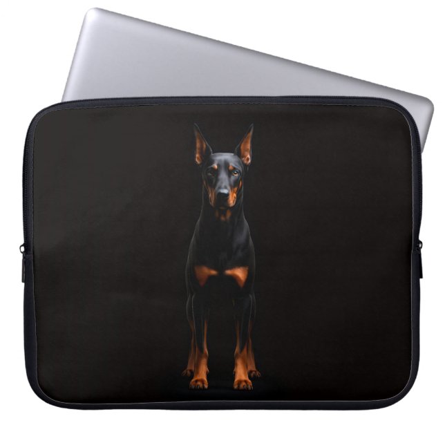 Black 4 Luxe Laptop Sleeve, Guardian Doberman Dog Sleeve (Voorkant)