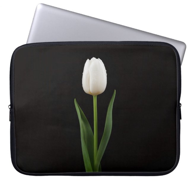 Black 4 Luxe Laptop Sleeve, Pearl White Tulip Laptop Sleeve (Voorkant)