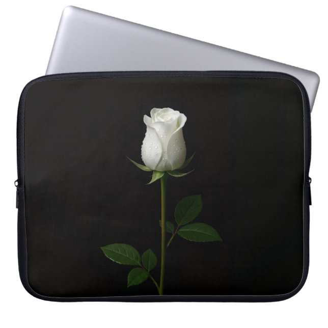 Black 4 Luxe Laptop Sleeve, Pure White Rose Sleeve (Voorkant)