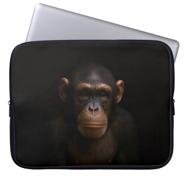 Black 4 Luxe Laptop Sleeve, Serene Chimpanzee Laptop Sleeve (Voorkant)