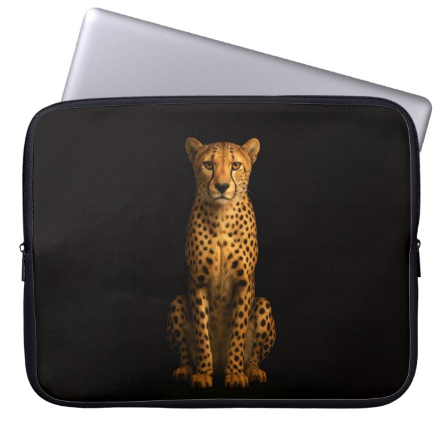 Black 4 Luxe Laptop Sleeve, Sleek Cheetah Sleeve (Voorkant)