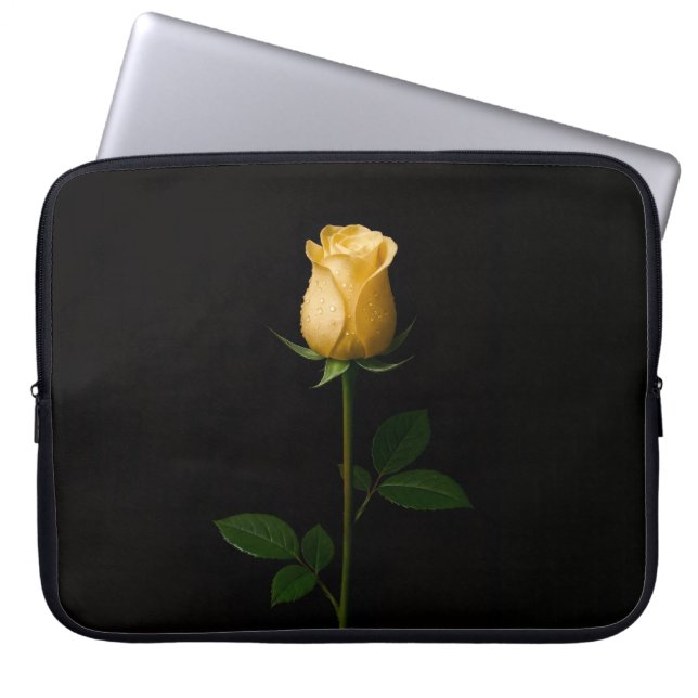 Black 4 Luxe Laptop Sleeve, Sunlit Yellow Rose Laptop Sleeve (Voorkant)