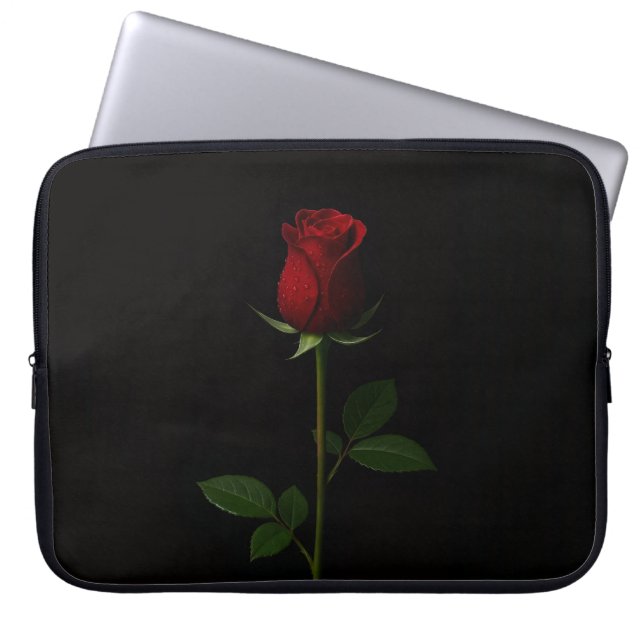 Black 4 Luxe Laptop Sleeve, Velvet Red Rose Sleeve (Voorkant)