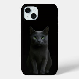 Black 4 Luxe, Russian Blue Cat iPhone 15 Mini Hoesje