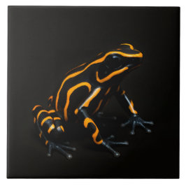 Black 4 Luxe Tile with Black Orange Tropical Frog Tegeltje