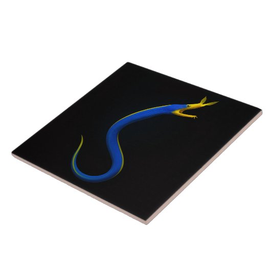 Black 4 Luxe Tile with Blue Ribbon Eel Tegeltje (Zijkant)