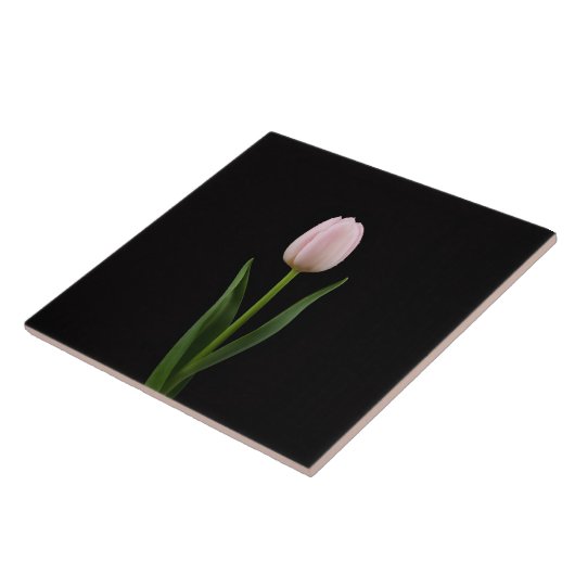 Black 4 Luxe Tile with Blush Pink Tulip Tegeltje (Zijkant)