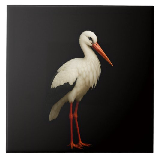 Black 4 Luxe Tile with Graceful White Stork Tegeltje (Voorkant)