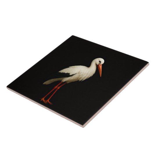 Black 4 Luxe Tile with Graceful White Stork Tegeltje (Zijkant)