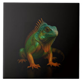 Black 4 Luxe Tile with Green Iguana Tegeltje