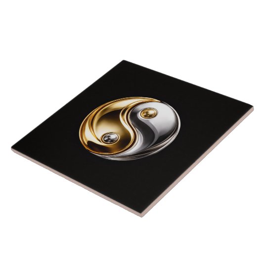 Black 4 Luxe Tile with Harmony Yin Yang Symbol Tegeltje (Zijkant)