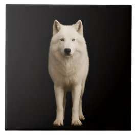 Black 4 Luxe Tile with Ivory Arctic Wolf Tegeltje