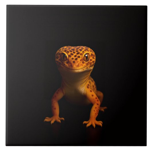 Black 4 Luxe Tile with Leopard Gecko Lizard Tegeltje (Voorkant)