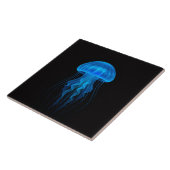 Black 4 Luxe Tile with Neon Blue Jellyfish Tegeltje (Zijkant)
