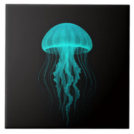 Black 4 Luxe Tile with Neon Green Jellyfish Tegeltje