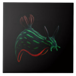 Black 4 Luxe Tile with Neon Green Sea Slug Tegeltje