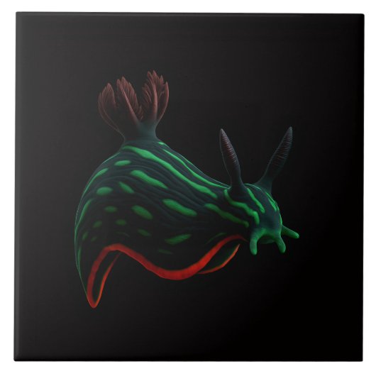 Black 4 Luxe Tile with Neon Green Sea Slug Tegeltje (Voorkant)