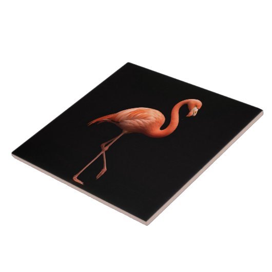 Black 4 Luxe Tile with Pink Flamingo Tropical Bird Tegeltje (Zijkant)
