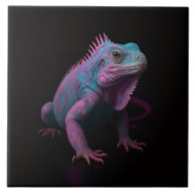 Black 4 Luxe Tile with Pink Tropical Iguana